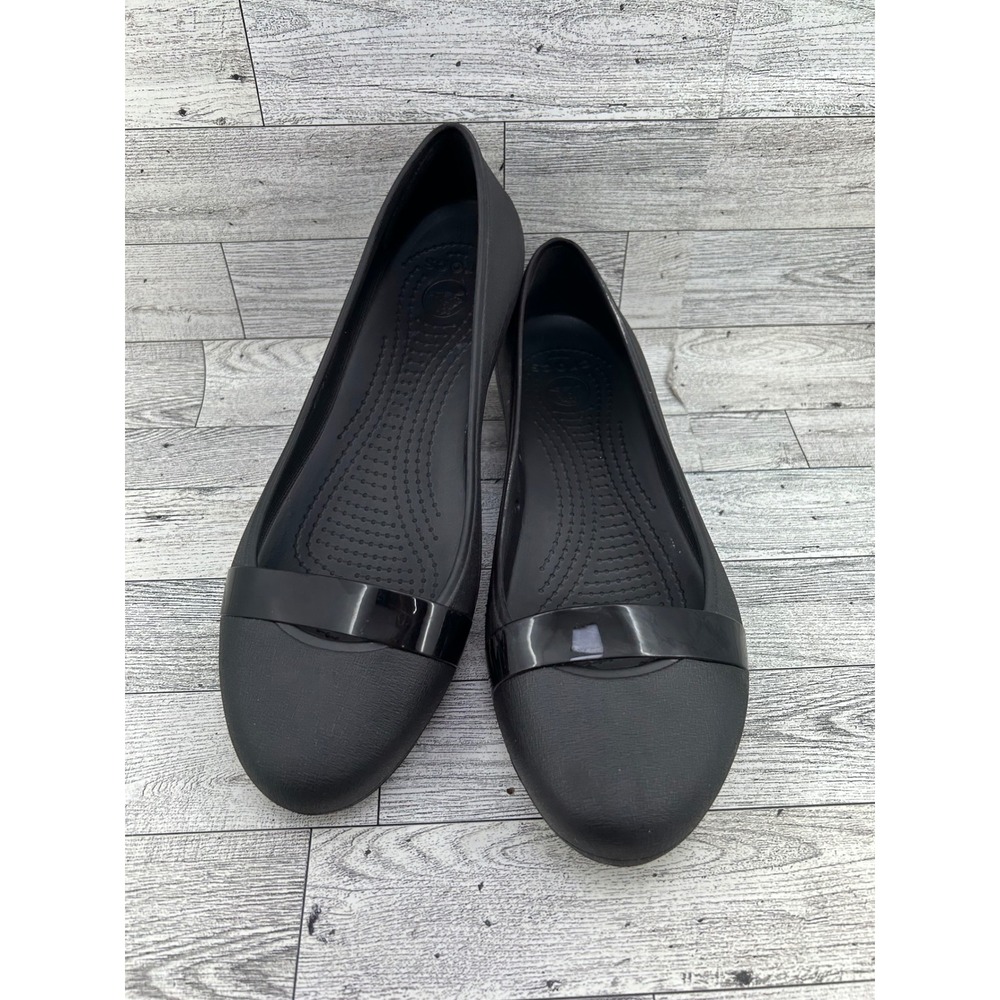 Crocs Rio Flat Black Pointed Toe Translucent Strap Ballet Shoes 202309 Women 11